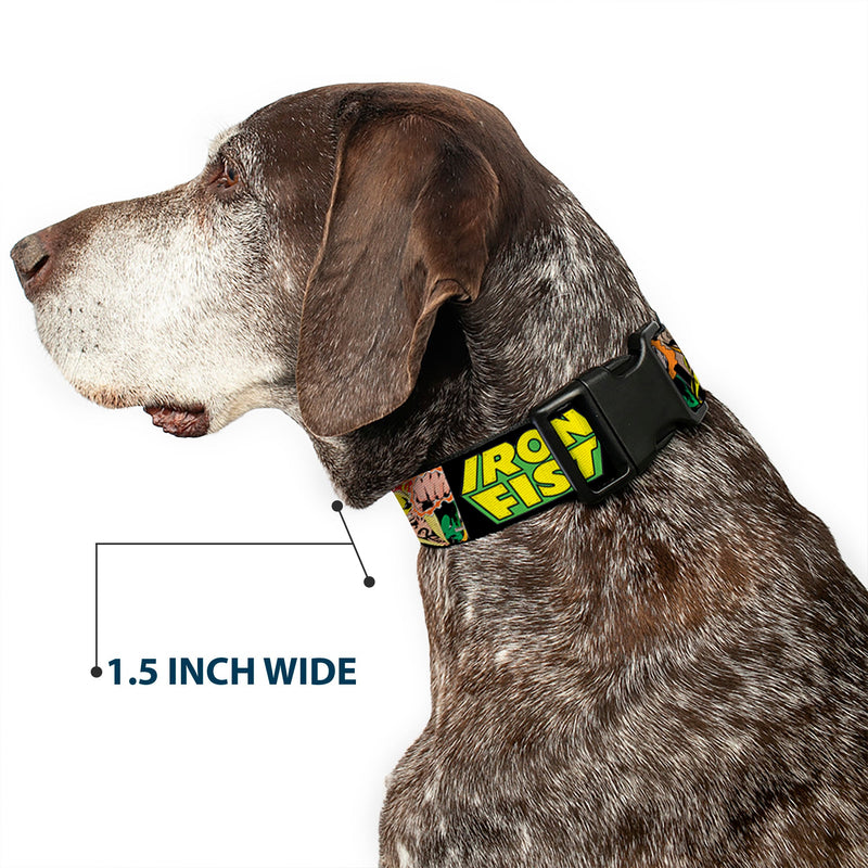 Plastic Clip Collar - Retro IRON FIST Action Pose/Comic Scene Blocks Black/Green/Yellow