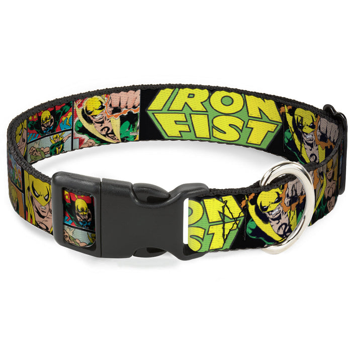 Plastic Clip Collar - Retro IRON FIST Action Pose/Comic Scene Blocks Black/Green/Yellow