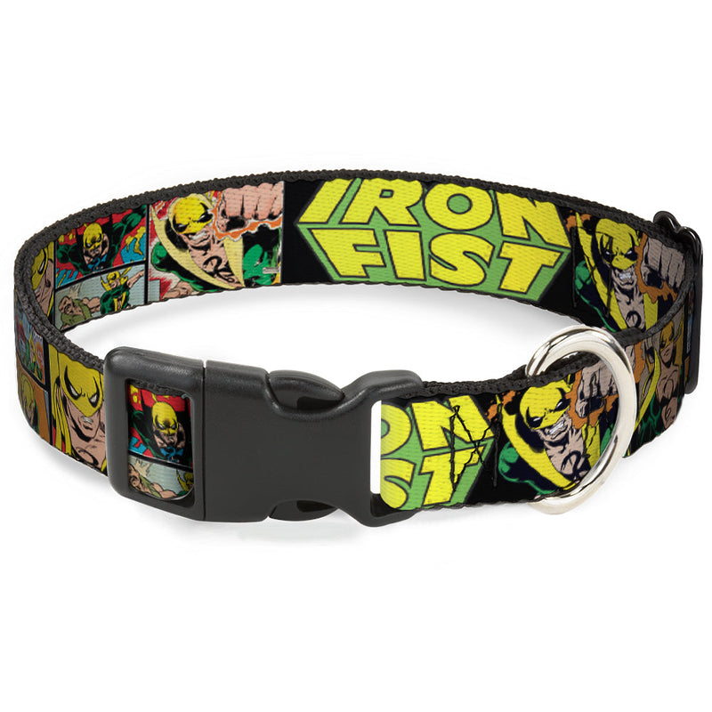 Plastic Clip Collar - Retro IRON FIST Action Pose/Comic Scene Blocks Black/Green/Yellow