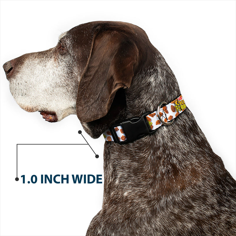 Plastic Clip Collar - POST COCOA PEBBLES Logo and Cereal Pebbles Scattered White/Browns