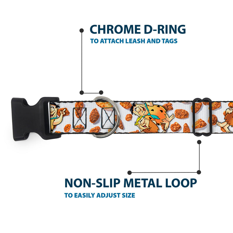 Plastic Clip Collar - Cocoa Pebbles Fred Flintstone and Barney Rubble Hugging Pose and Cereal Pebbles Scattered White/Browns