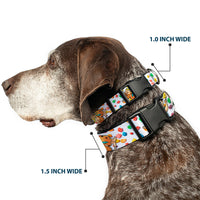Plastic Clip Collar - Fruity Pebbles Fred Flintstone and Barney Rubble Hugging Pose and Cereal Pebbles Scattered White/Multi Color