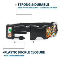 Plastic Clip Collar - Fruity Pebbles Fred Flintstone and Barney Rubble Hugging Pose and Cereal Pebbles Scattered White/Multi Color