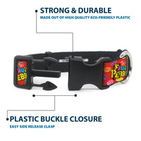 Plastic Clip Collar - POST FRUITY PEBBLES Logo and Cereal Pebbles Scattered Red/Multi Color