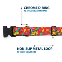 Plastic Clip Collar - POST FRUITY PEBBLES Logo and Cereal Pebbles Scattered Red/Multi Color