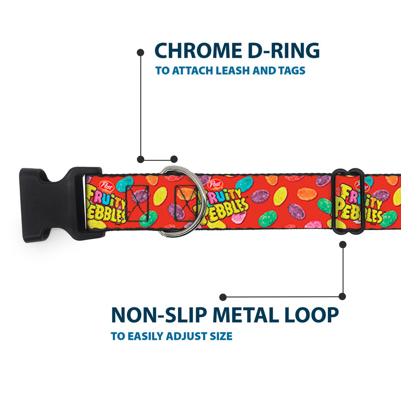 Plastic Clip Collar - POST FRUITY PEBBLES Logo and Cereal Pebbles Scattered Red/Multi Color