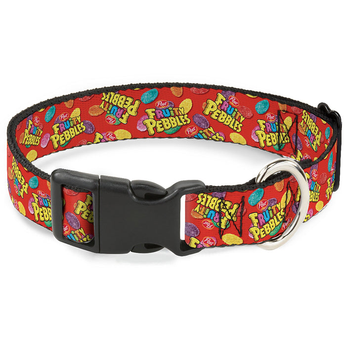 Plastic Clip Collar - POST FRUITY PEBBLES Logo and Cereal Pebbles Scattered Red/Multi Color