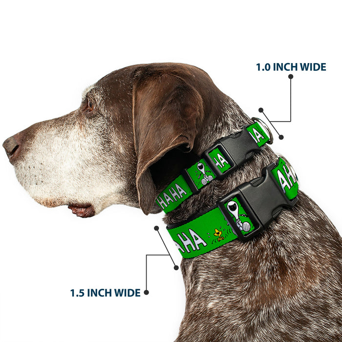 Plastic Clip Collar - Peanuts Snoopy and Woodstock Laughing HAHA Pose Green