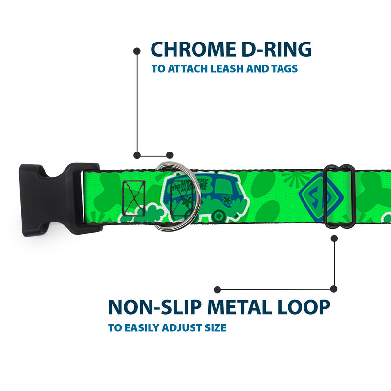 Plastic Clip Collar - Scooby Doo Mystery Machine/Dog Tag Collage Greens/Blues