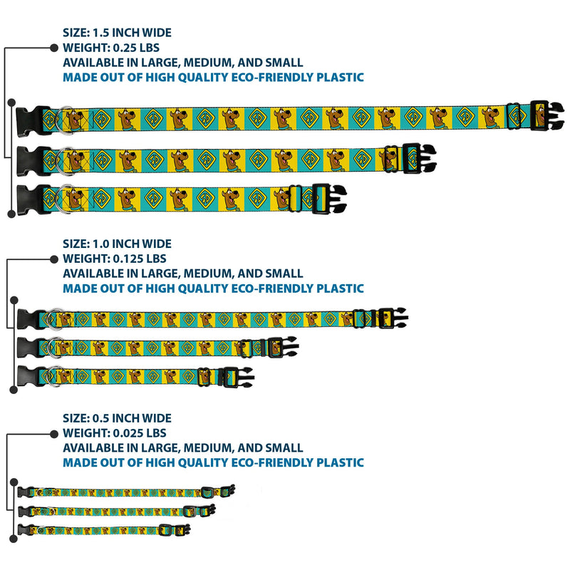 Plastic Clip Collar - Scooby Doo Pose and Dog Tag Blocks Yellow/Blue
