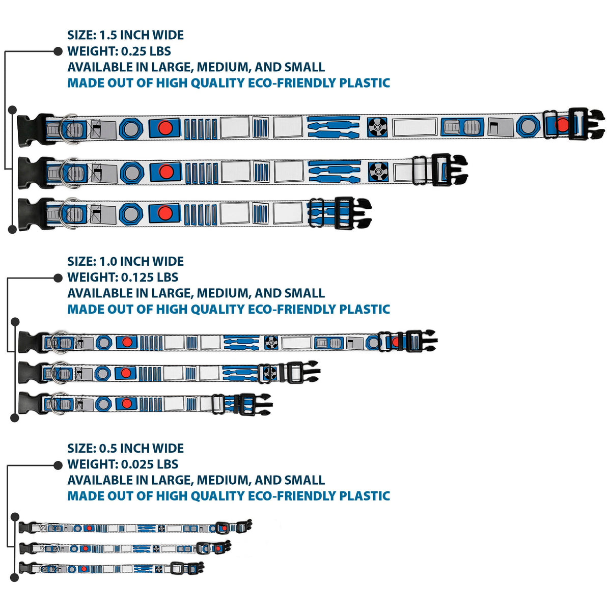 Plastic Clip Collar - Star Wars R2-D2 Bounding Parts White/Black/Blue/Gray/Red