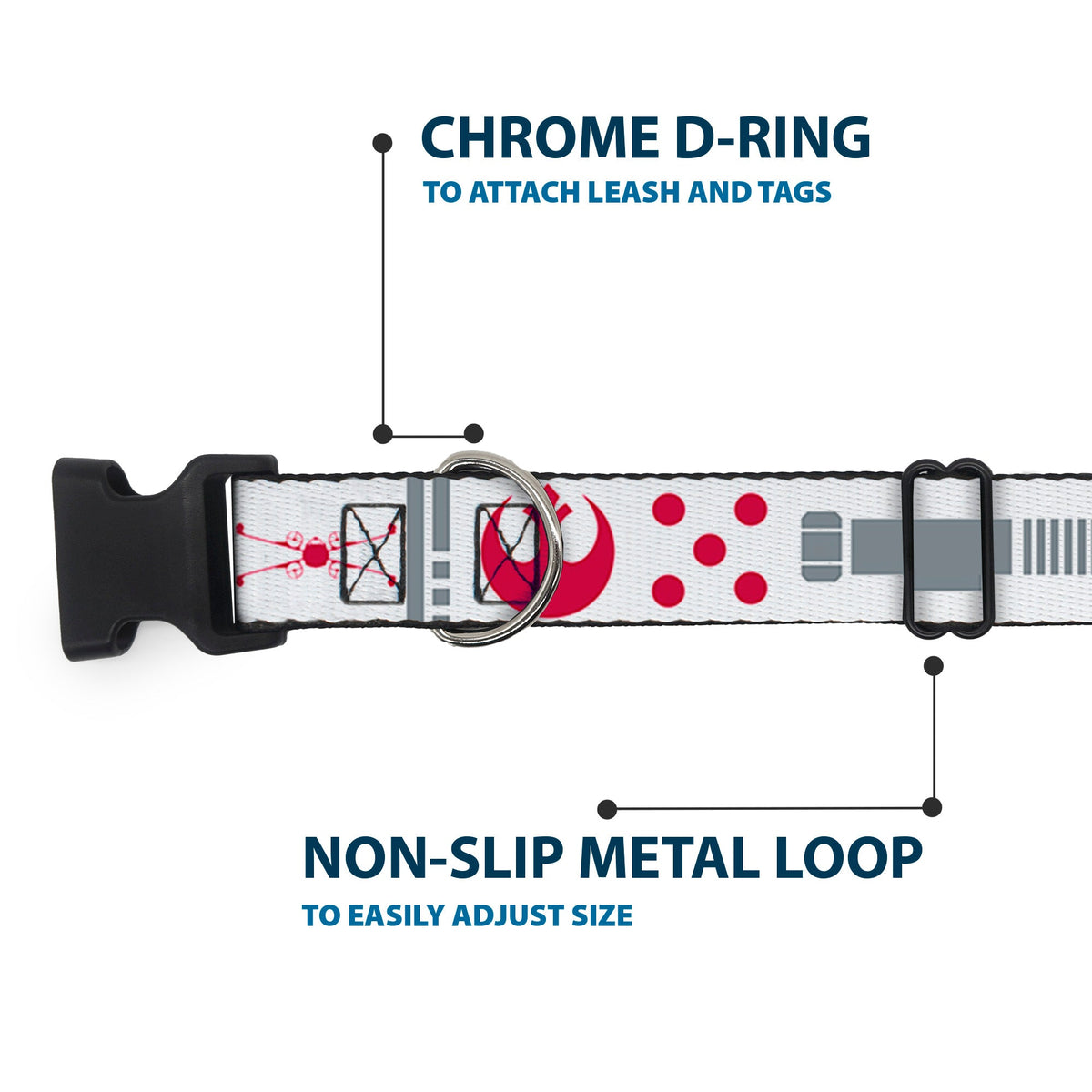 Plastic Clip Collar - Star Wars REBEL PILOT Rebel Alliance Insignia/Lightsaber/X-Wing Fighter White/Red/Yellow/Gray