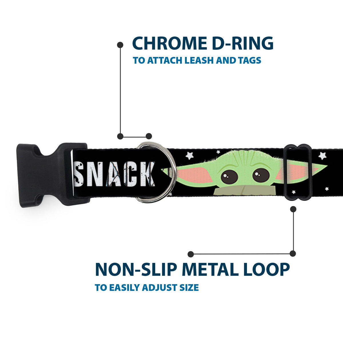 Plastic Clip Collar - Star Wars The Child Chibi Face PROTECT ATTACK SNACK Black/White