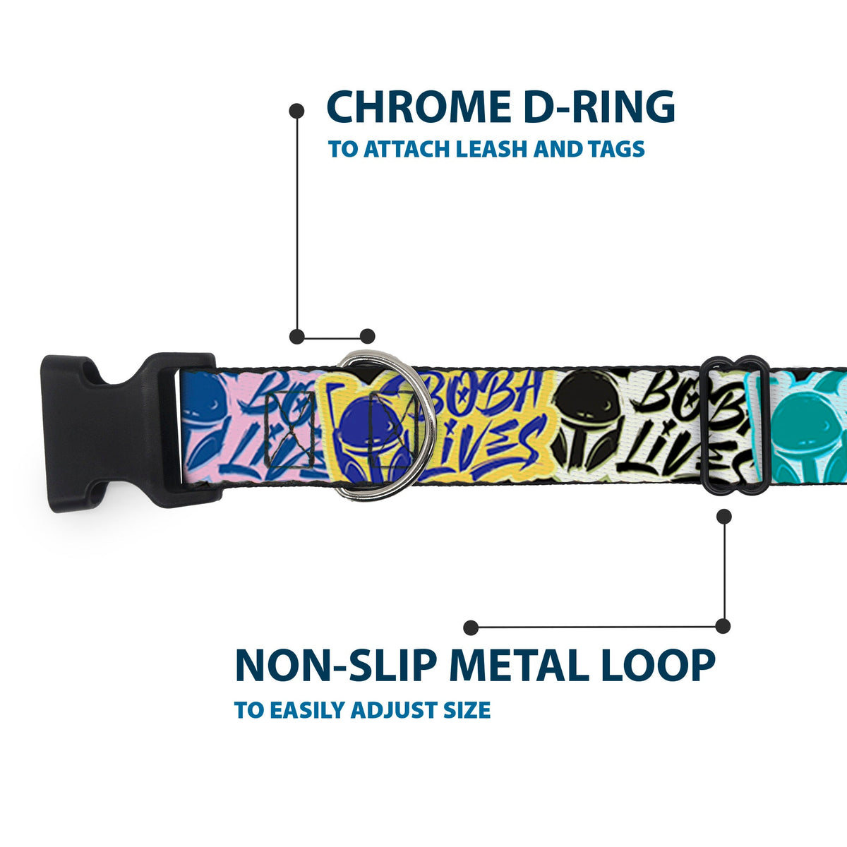 Plastic Clip Collar - Boba Fett BOBA LIVES Graffiti Stacked Multi Color