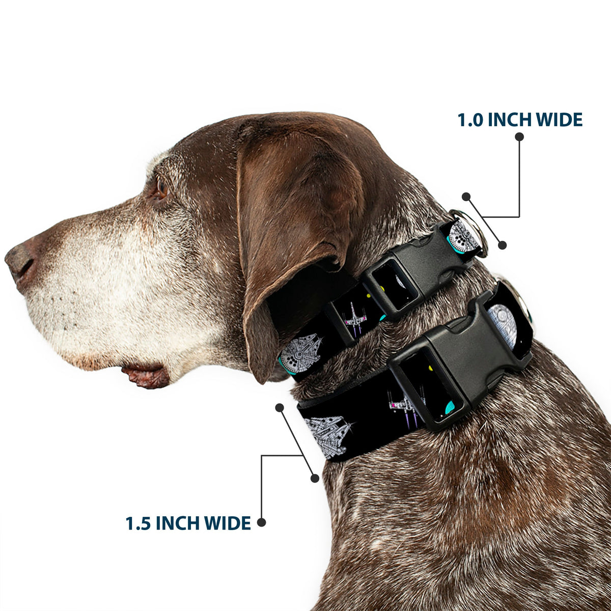 Plastic Clip Collar - Star Wars Death Star Millennium Falcon and X-Wing Fighter in Space Black