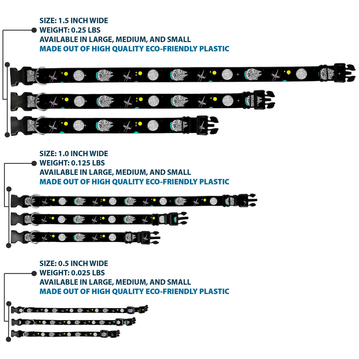 Plastic Clip Collar - Star Wars Death Star Millennium Falcon and X-Wing Fighter in Space Black
