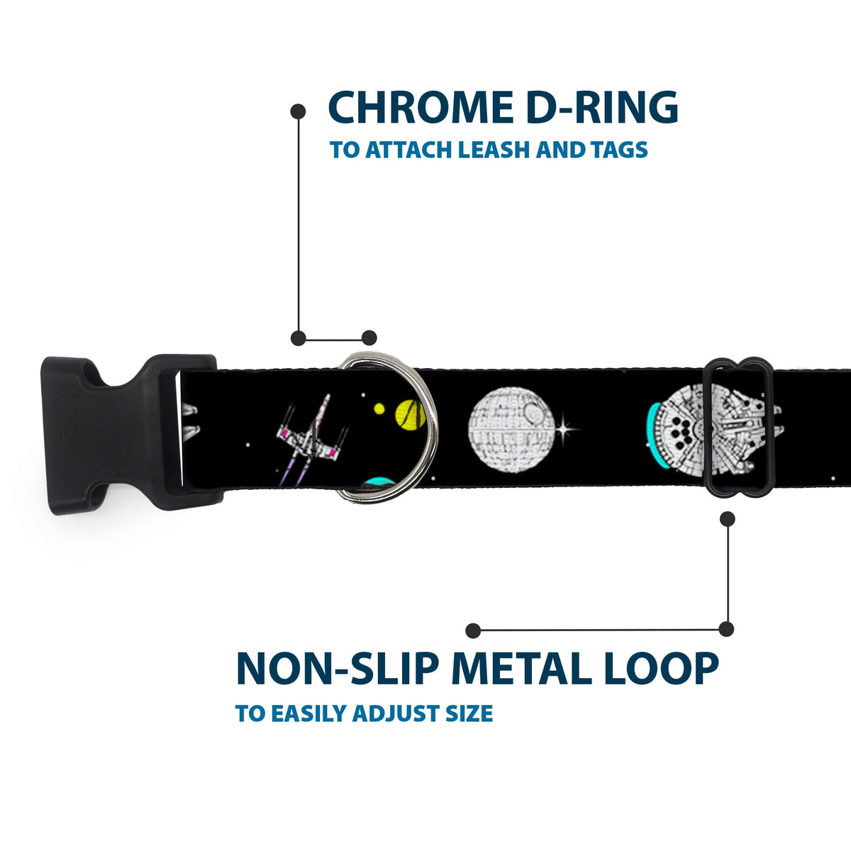 Plastic Clip Collar - Star Wars Death Star Millennium Falcon and X-Wing Fighter in Space Black