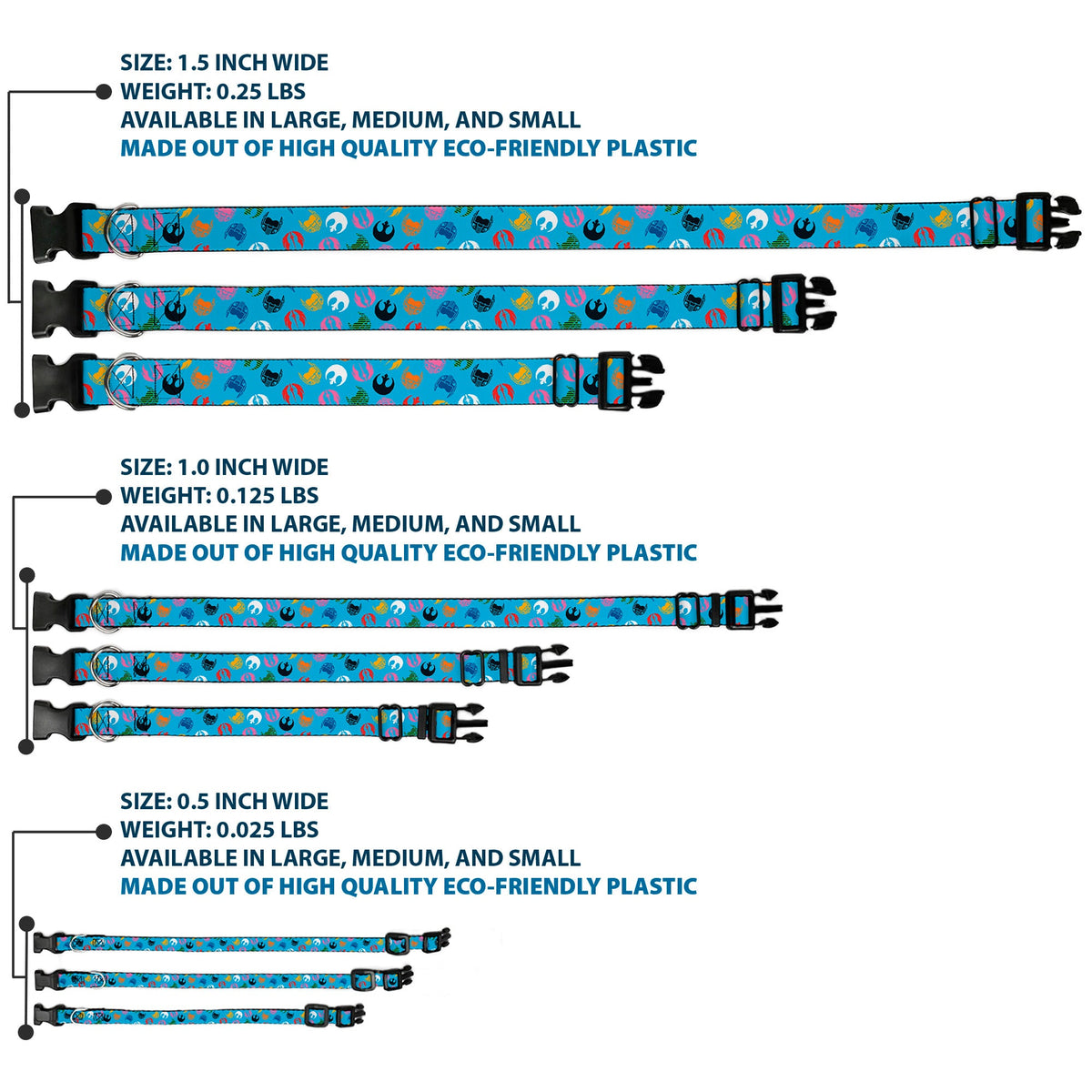 Plastic Clip Collar - Star Wars Jedi Order and Rebel Alliance Icons Scattered Blue/Multi Color