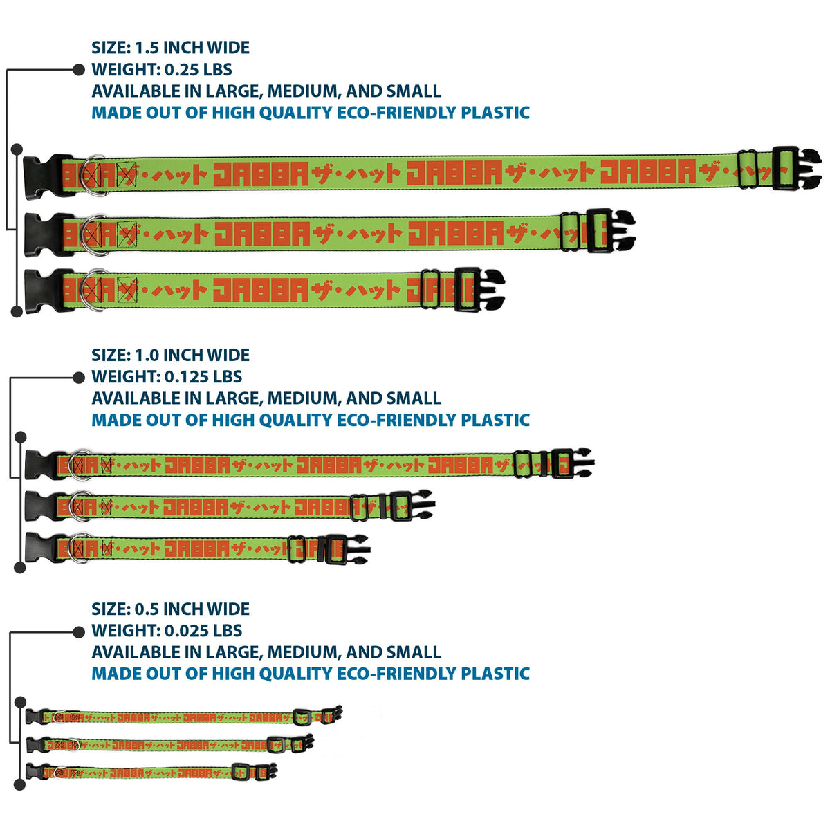 Plastic Clip Collar - Star Wars JABBA THE HUTT Text and Characters Green/Orange