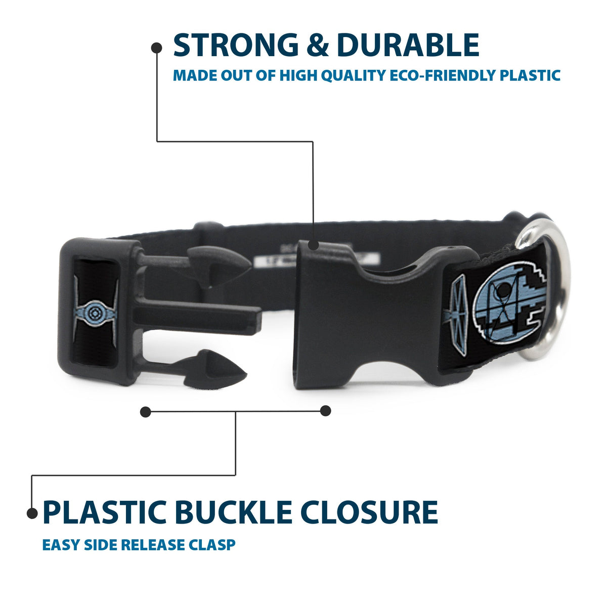 Plastic Clip Collar - Star Wars Death Star and TIE Fighters Black/Gray