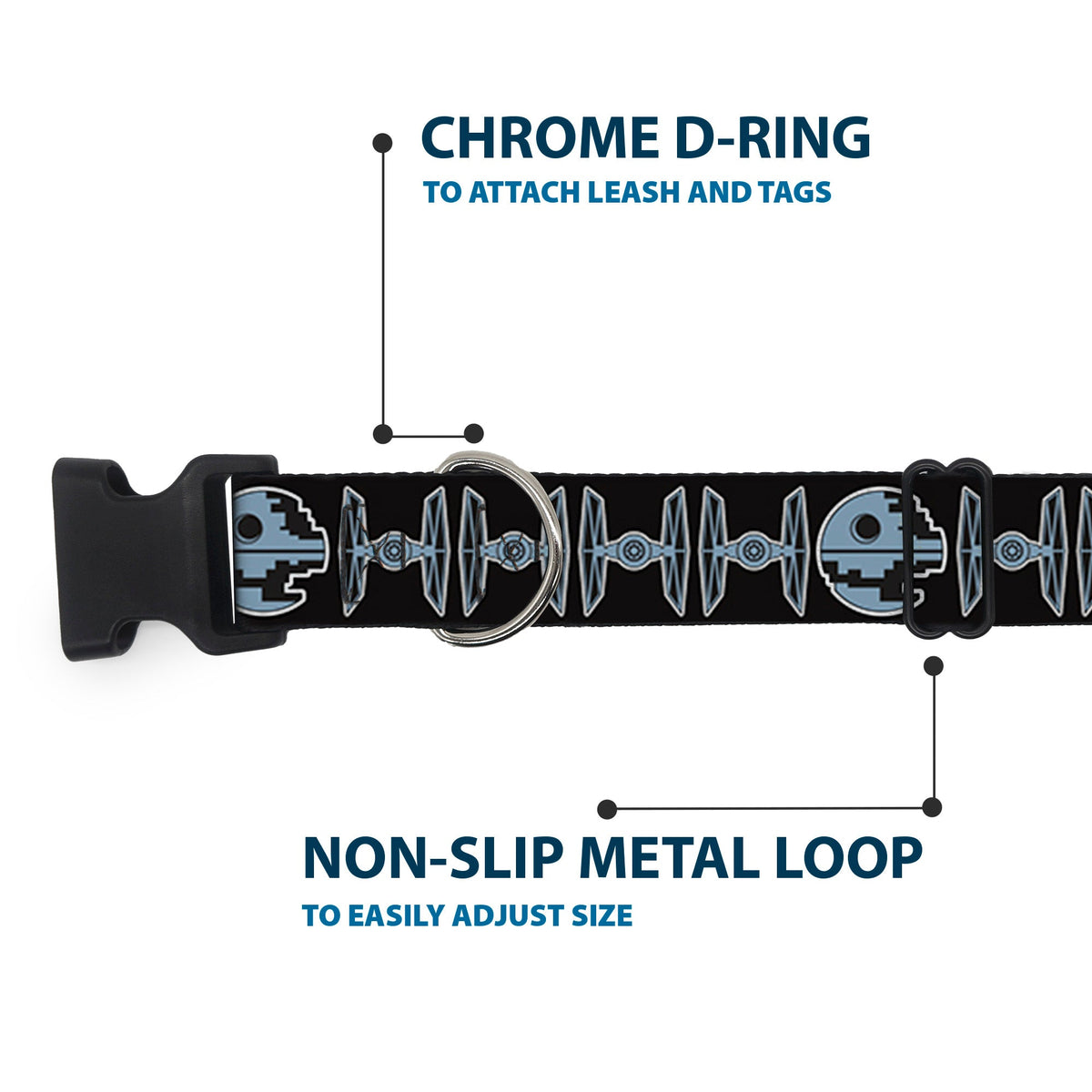 Plastic Clip Collar - Star Wars Death Star and TIE Fighters Black/Gray