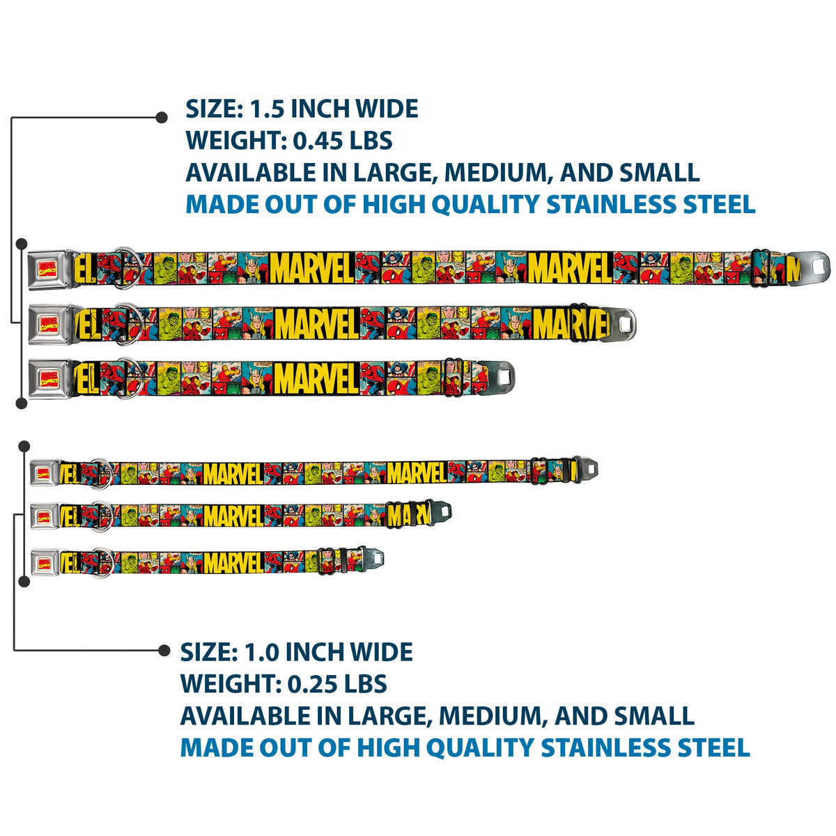 MARVEL COMICS Marvel Comics Logo Full Color Seatbelt Buckle Collar - MARVEL/Retro Comic Panels Black/Yellow