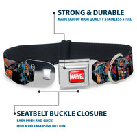 MARVEL UNIVERSE MARVEL Full Color Red White Seatbelt Buckle Collar - Spider-Man & Black Cat Scene Blocks