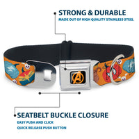 Avengers A Logo Full Color Black/Orange Seatbelt Buckle Collar - Marvel 9-Avengers Halloween Jack-O-Lantern Pumpkin Icons Scattered Orange