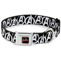 MARVEL AVENGERS MARVEL AVENGERS Logo Full Color Black Red White Seatbelt Buckle Collar - Avengers "A" Logo Weathered Black/White