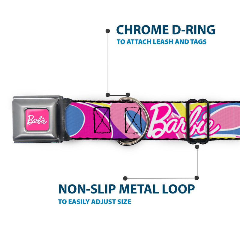 BARBIE Script Signature Full Color Hot Pink/White Seatbelt Buckle Collar - BARBIE Script Signature Logo Abstract Multi Color/White