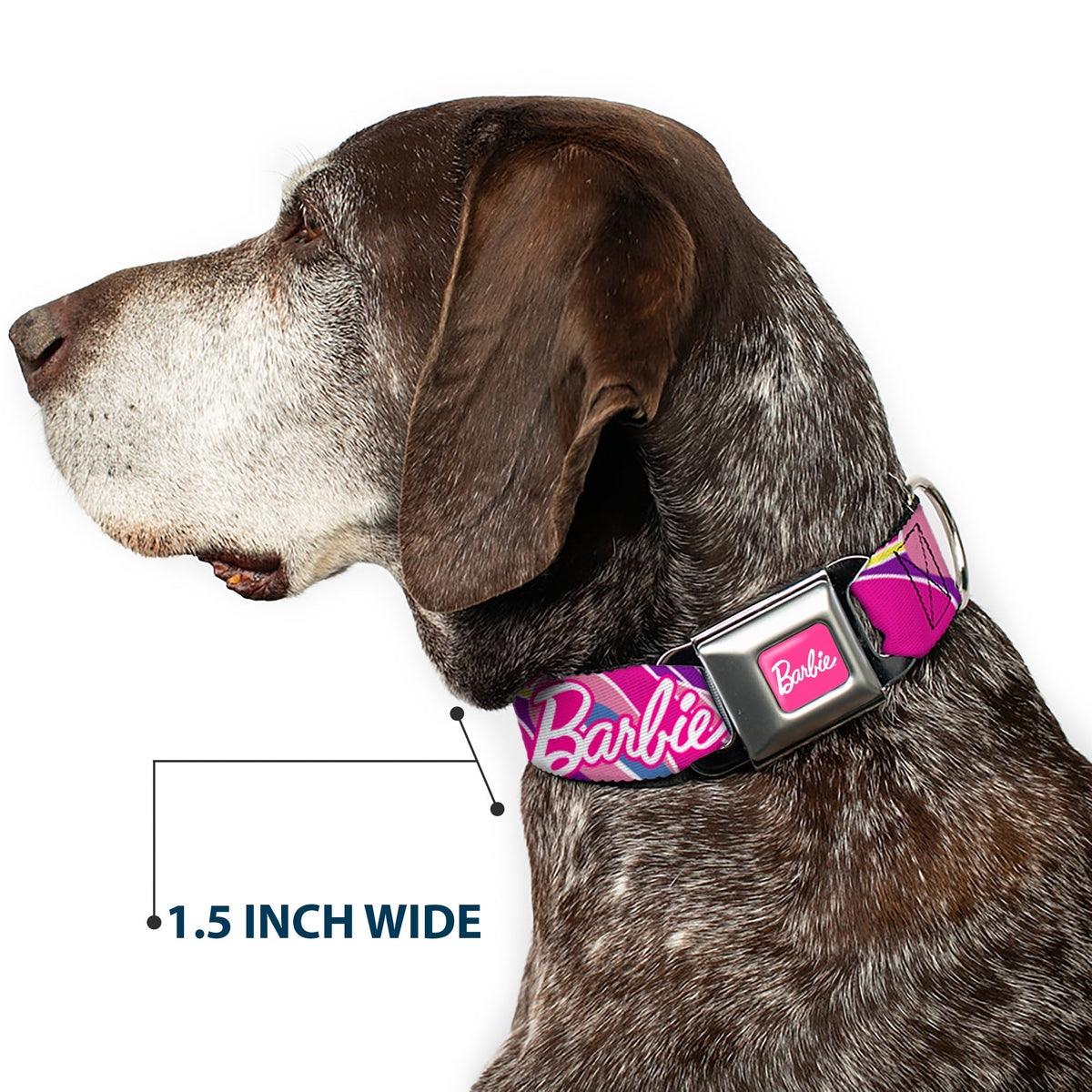 BARBIE Script Signature Full Color Hot Pink/White Seatbelt Buckle Collar - BARBIE Script Signature Logo Abstract Multi Color/White