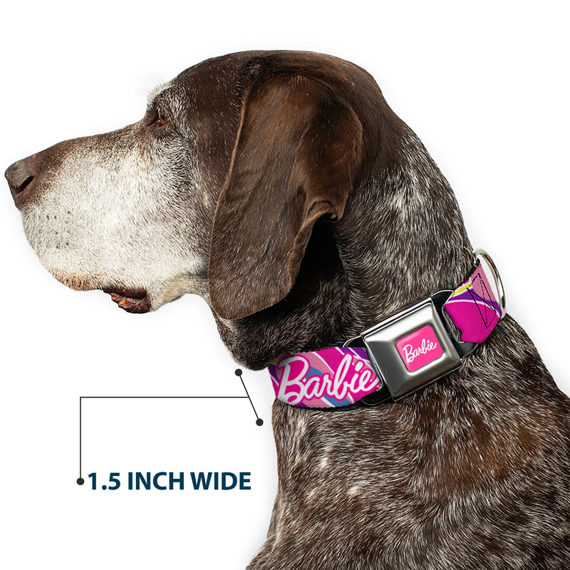 BARBIE Script Signature Full Color Hot Pink/White Seatbelt Buckle Collar - BARBIE Script Signature Logo Abstract Multi Color/White