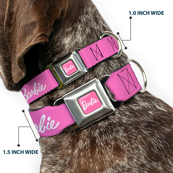 BARBIE Script Signature Full Color Pink/White Seatbelt Buckle Collar - BARBIE Script Signature Logo Pink/White