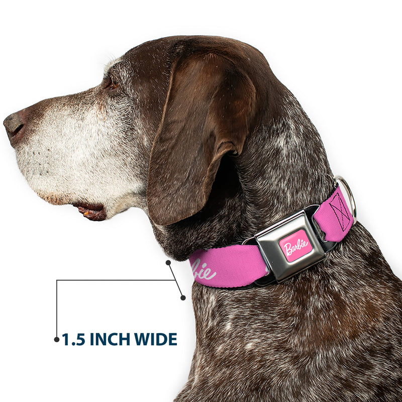 BARBIE Script Signature Full Color Pink/White Seatbelt Buckle Collar - BARBIE Script Signature Logo Pink/White