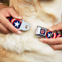 MARVEL COMICS Captain America Shield Full Color Navy Seatbelt Buckle Collar - Captain America Shield Repeat Navy