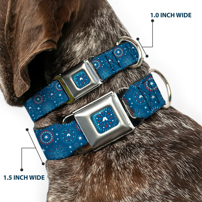 Captain America Fireworks Icon Full Color Blue/Red/White Seatbelt Buckle Collar - Captain America Fireworks Icons Blue/Red/White