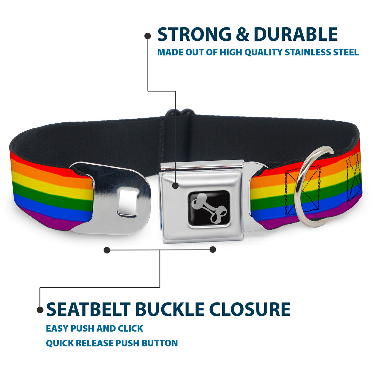 Dog Bone Seatbelt Buckle Collar - Flag Pride Rainbow