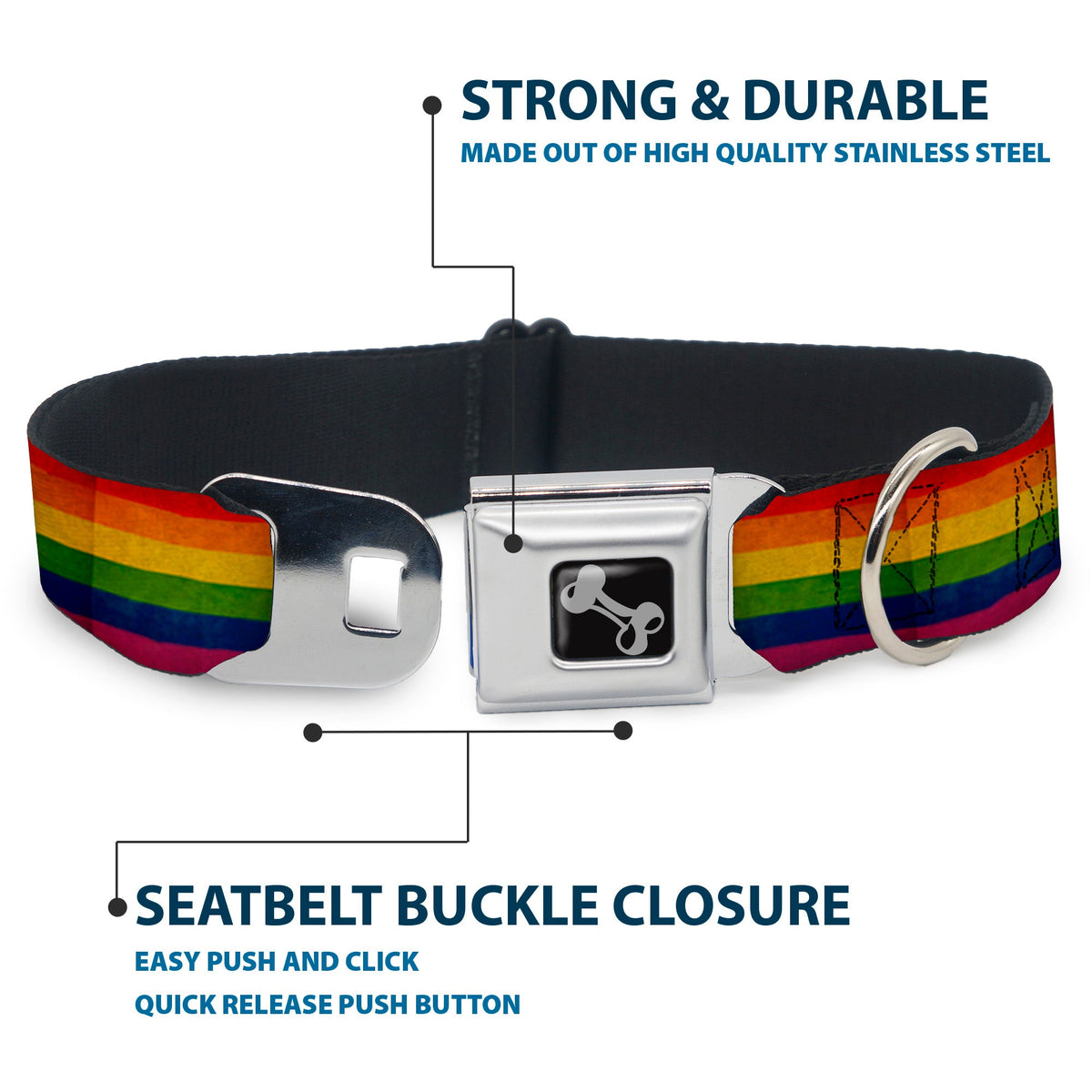 Dog Bone Seatbelt Buckle Collar - Flag Pride Distressed Rainbow