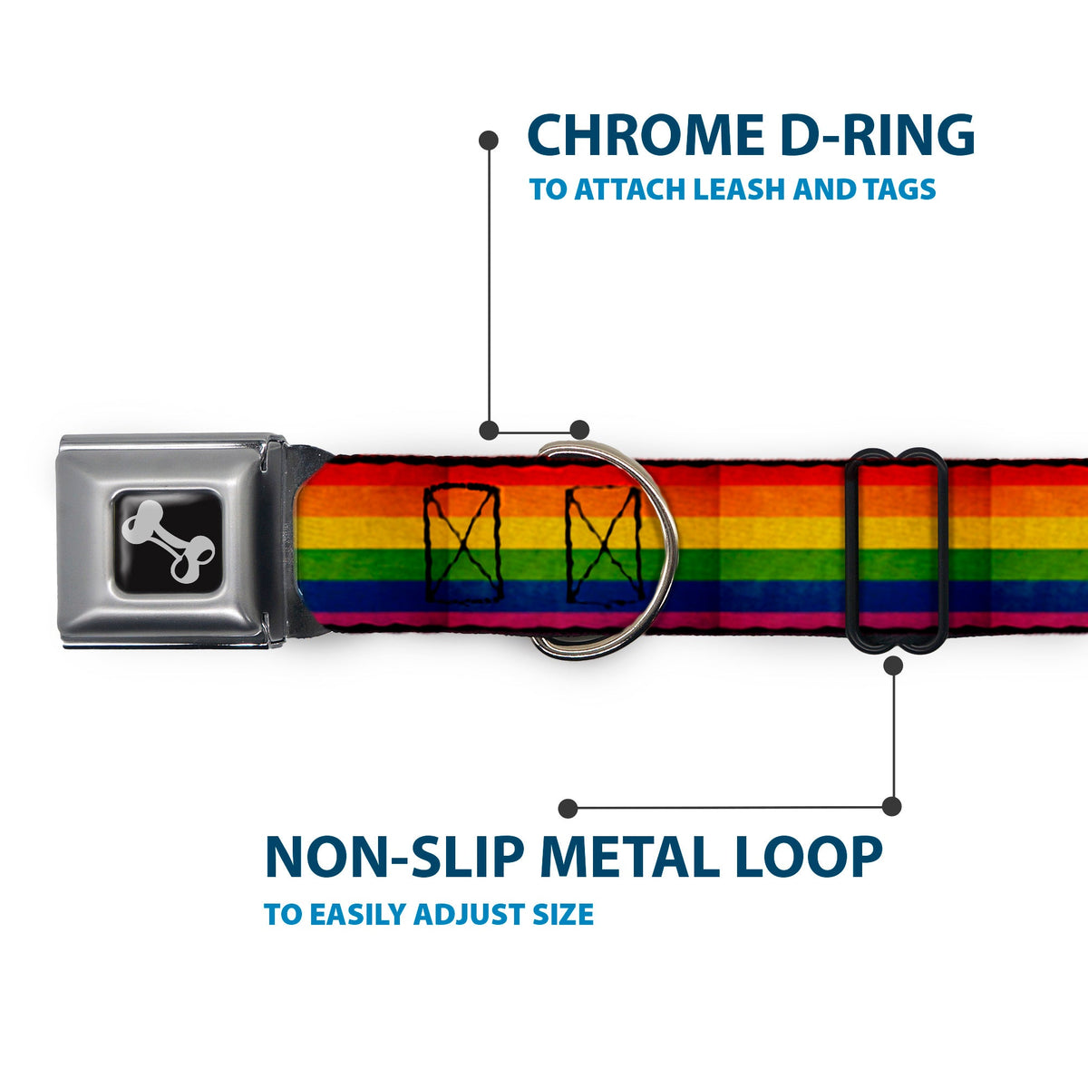 Dog Bone Seatbelt Buckle Collar - Flag Pride Distressed Rainbow