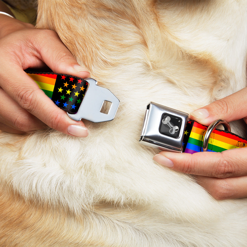 Dog Bone Seatbelt Buckle Collar - Flag American Pride Rainbow/Black