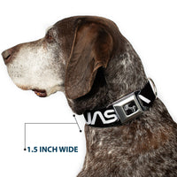 Dog Bone Black/Silver Seatbelt Buckle Collar - NASA Text Black/White