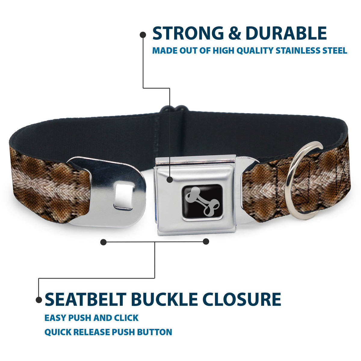 Dog Bone Seatbelt Buckle Collar - Snake Skin 2