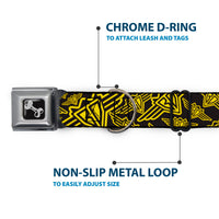 Dog Bone Seatbelt Buckle Collar - BD Logo Scattered Black/Yellow
