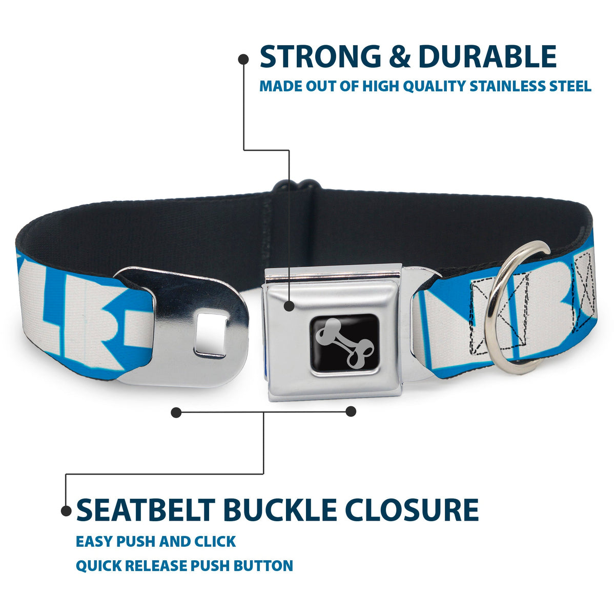 Dog Bone Seatbelt Buckle Collar - BUCKLE-DOWN Shapes Turquoise/White