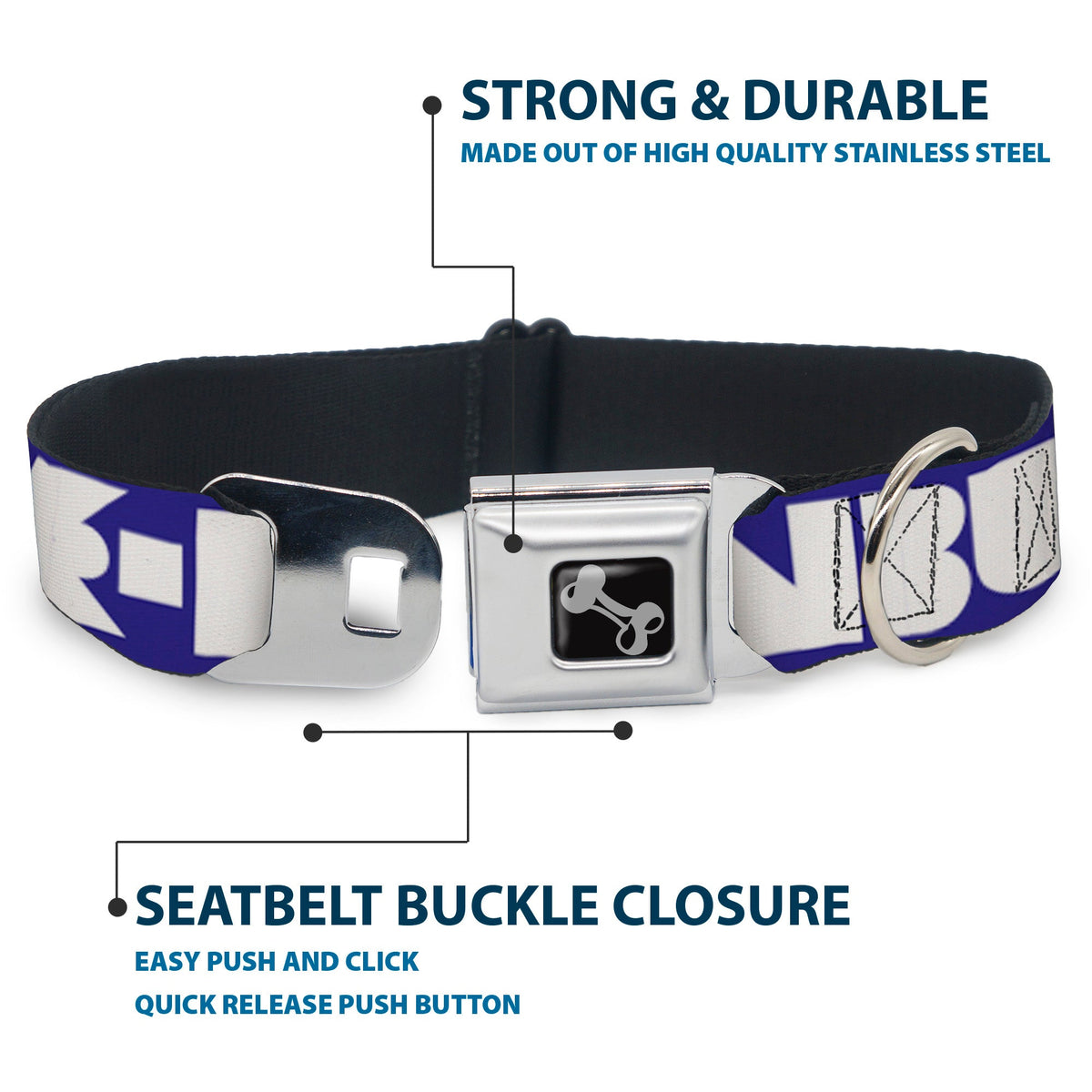 Dog Bone Seatbelt Buckle Collar - BUCKLE-DOWN Shapes Blue/White