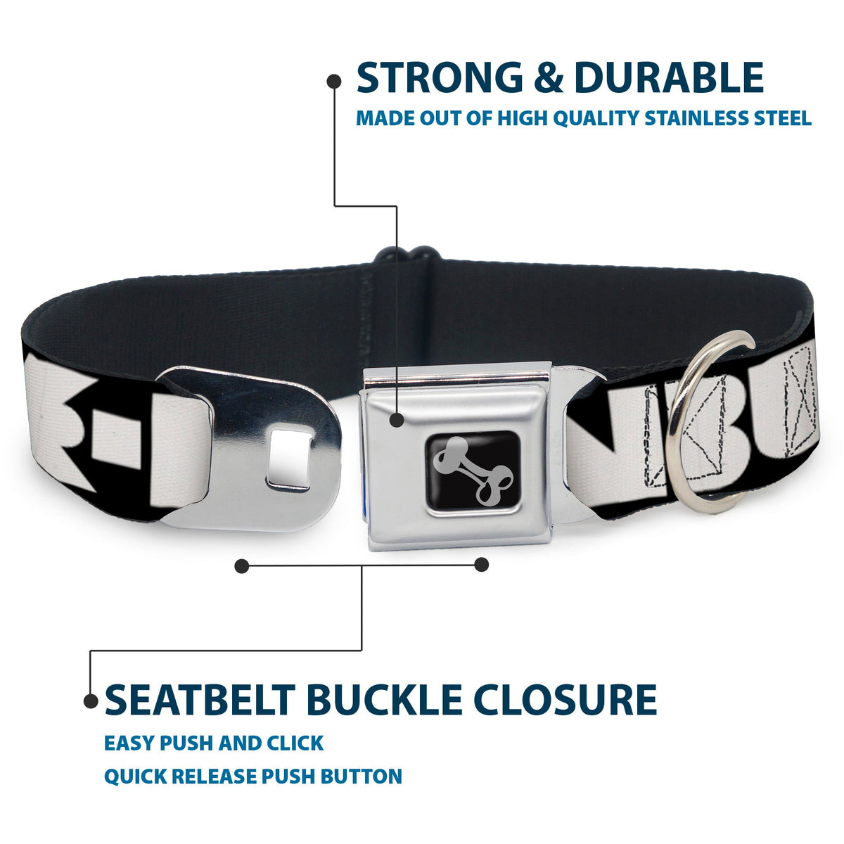 Dog Bone Seatbelt Buckle Collar - BUCKLE-DOWN Shapes Black/White