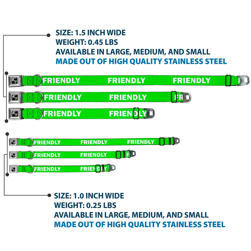 Dog Bone Black/Silver Seatbelt Buckle Collar - Pet Quote FRIENDLY Green/White