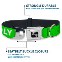 Dog Bone Black/Silver Seatbelt Buckle Collar - Pet Quote FRIENDLY Green/White