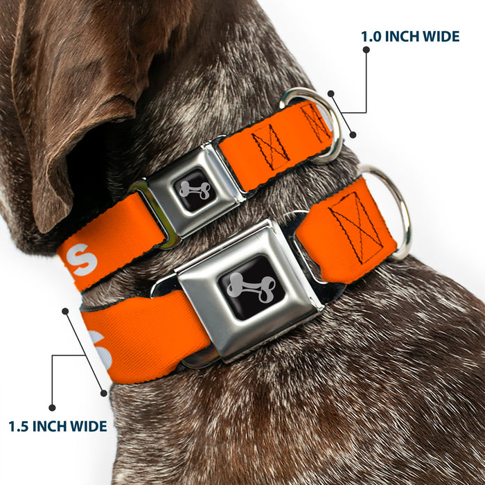 Dog Bone Black/Silver Seatbelt Buckle Collar - Pet Quote NO DOGS Orange/White