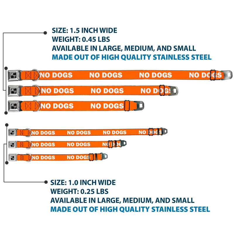 Dog Bone Black/Silver Seatbelt Buckle Collar - Pet Quote NO DOGS Orange/White